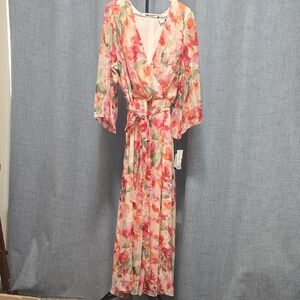 Moda Tara Floral Maxi Dress Size 20W NWT Long Flowy Sleeves Belted Vibrant Print
